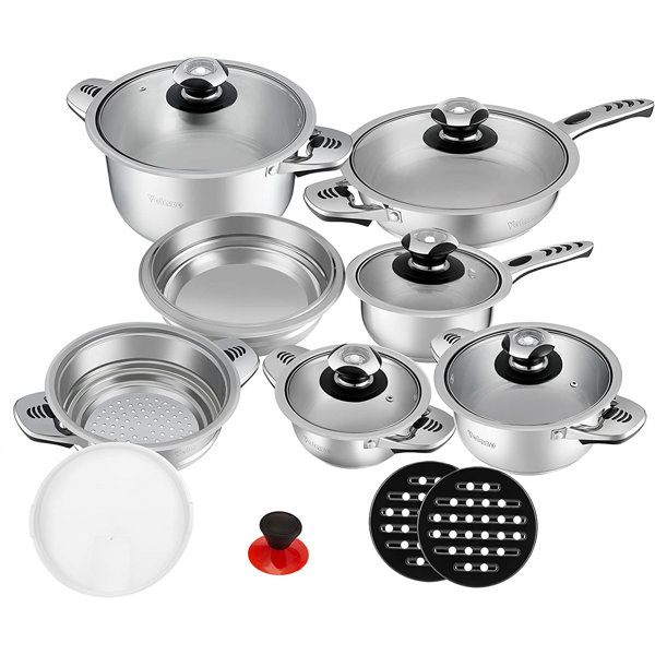Velaze Haru 16 Piece NonStick Stainless Steel (18/10) Cookware Set